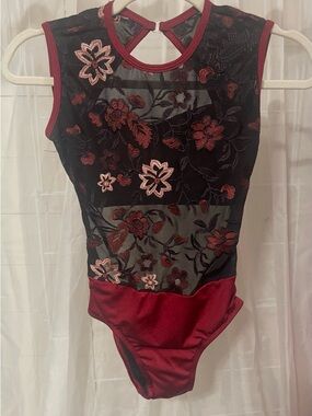 Chelsea B Women's Burgundy Floral Mesh Bodysuit